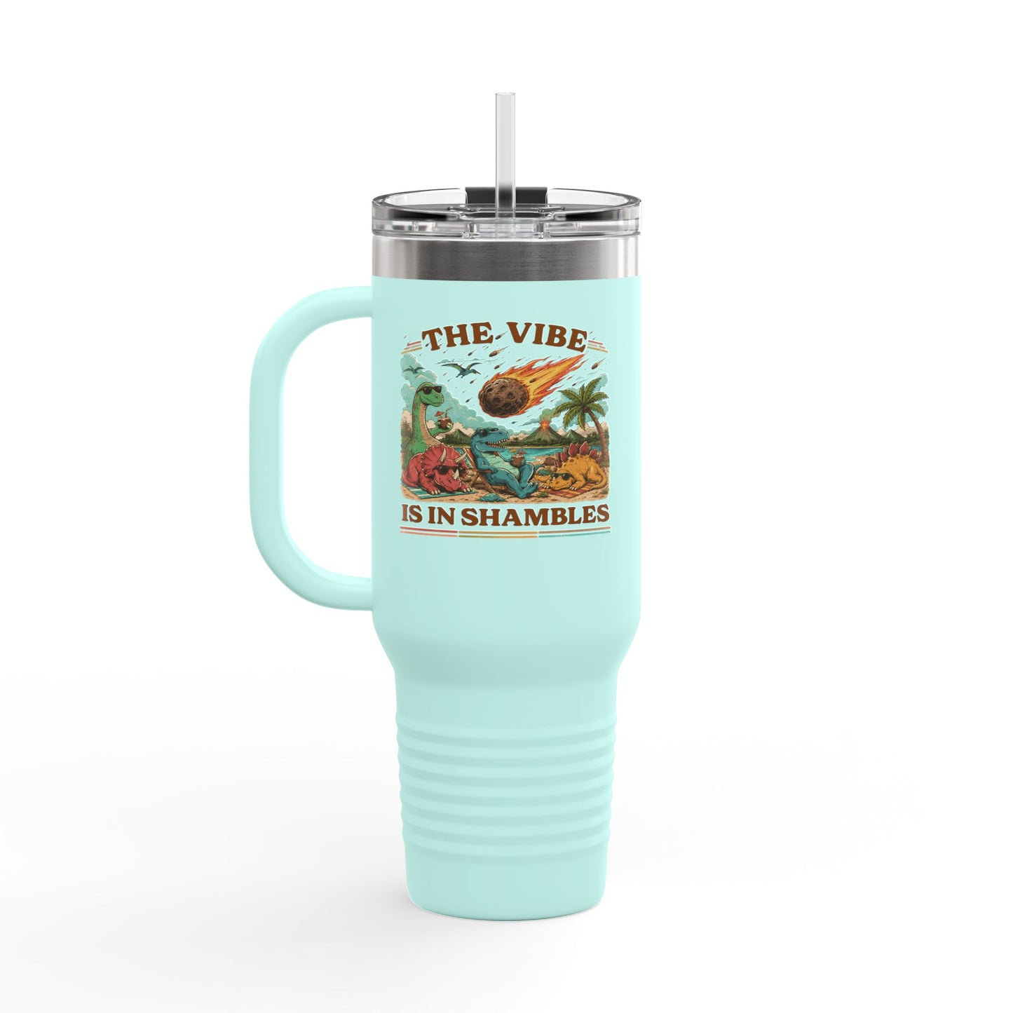 40oz Insulated Travel Mug — "The Vibe Is in Shambles" Tropical Beach Design