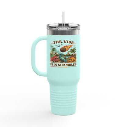 40oz Insulated Travel Mug — "The Vibe Is in Shambles" Tropical Beach Design