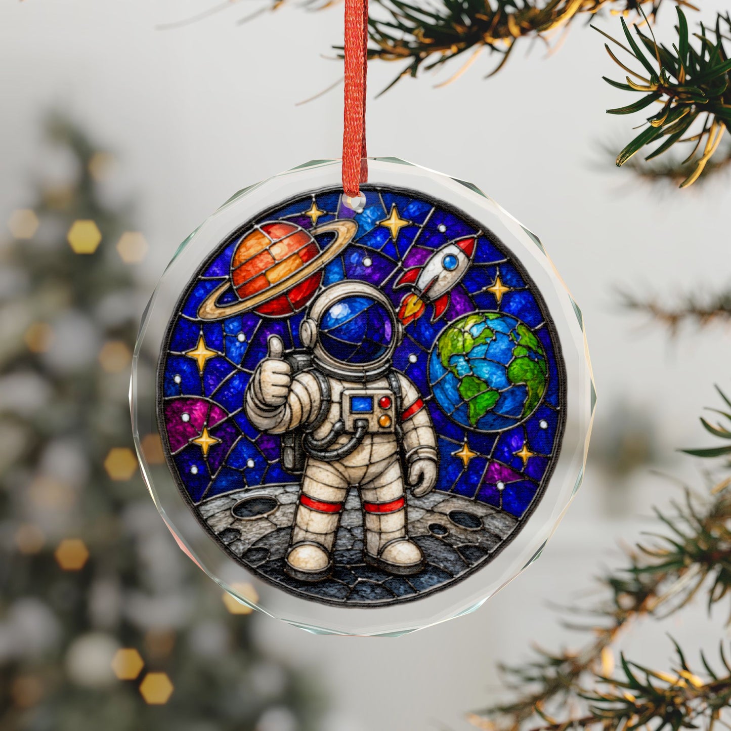 Astronaut Stained-Glass Glass Ornament - Space Explorer Holiday Decoration - Made with REAL GLASS