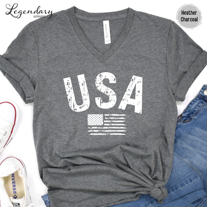 USA Flag V-Neck Tee Shirt