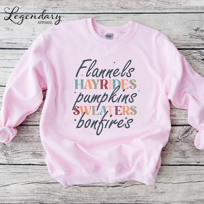 Fall Sweatshirt Flannels Hayrides Pumpkins Sweaters Bonfires Shirt