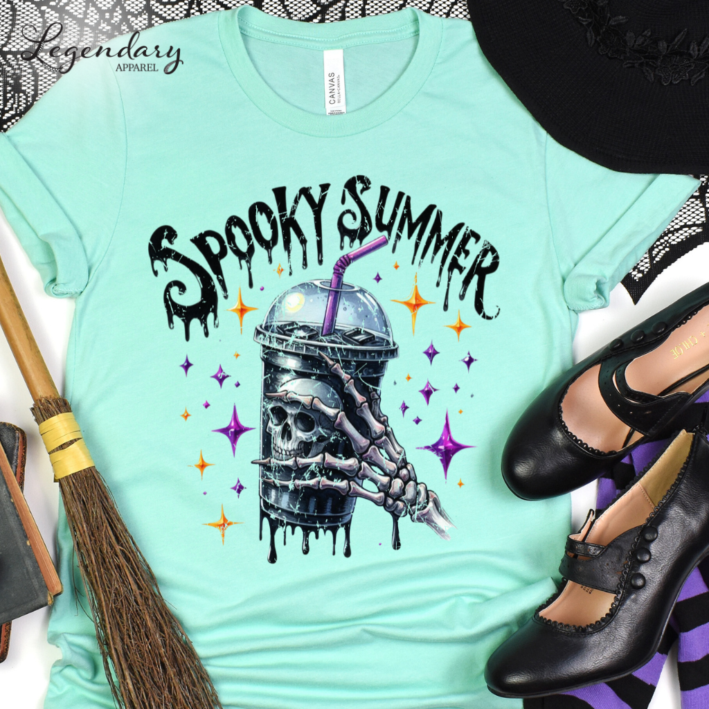 Spooky Summer Shirt Summerween Vibes Skeleton Coffee Lover Shirt