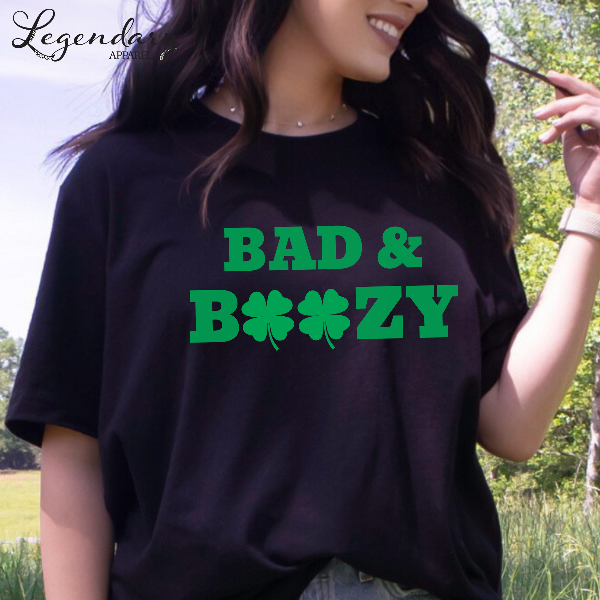 Bad and Boozy St Patricks Day Shirt Shamrock St Paddys Outfit Bar Crawl Sweatshirt Drinking Tee Shirt