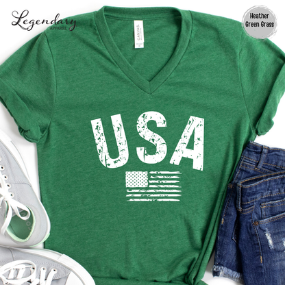 USA Flag V-Neck Tee Shirt