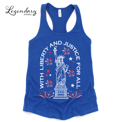 Statue of Liberty 4th of July Tank Top With Liberty And Justice For All