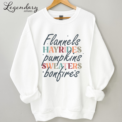 Fall Sweatshirt Flannels Hayrides Pumpkins Sweaters Bonfires Shirt