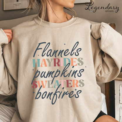 Fall Sweatshirt Flannels Hayrides Pumpkins Sweaters Bonfires Shirt