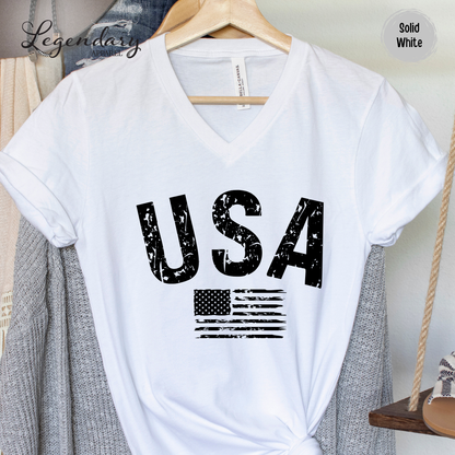 USA Flag V-Neck Tee Shirt