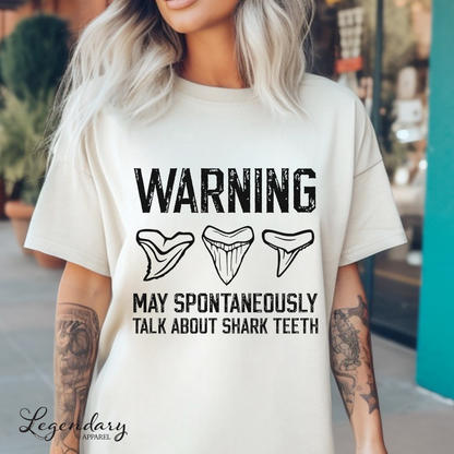Warning May Spontaneously Talk About Shark Teeth Oversized T-Shirt
