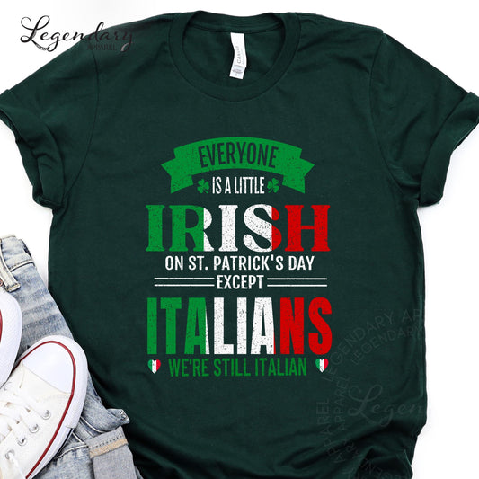 a green t-shirt with a humorous text and graphics related to Irish culture.