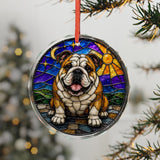 English Bulldog Glass Ornament - Stained-Glass Style Bulldog Holiday Decoration - Made with REAL GLASS