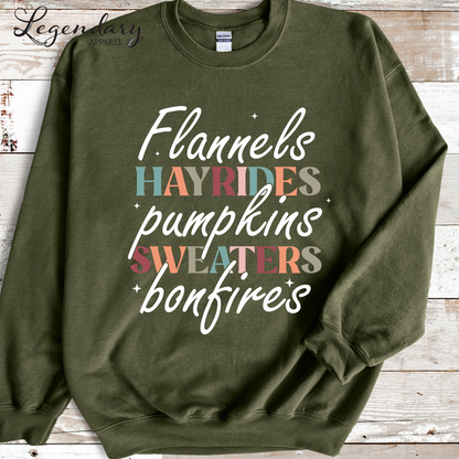 Fall Sweatshirt Flannels Hayrides Pumpkins Sweaters Bonfires Shirt