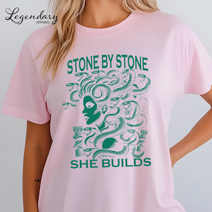 Medusa Shirt Stone By Stone She Builds Subtle Anti Patriarchy Heavy Cotton TShirt