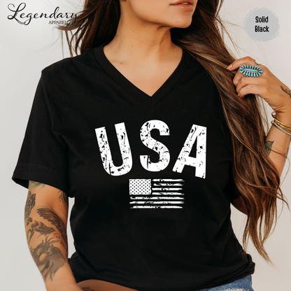 USA Flag V-Neck Tee Shirt