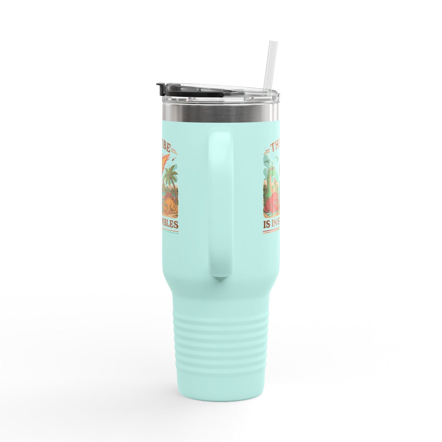 40oz Insulated Travel Mug — "The Vibe Is in Shambles" Tropical Beach Design