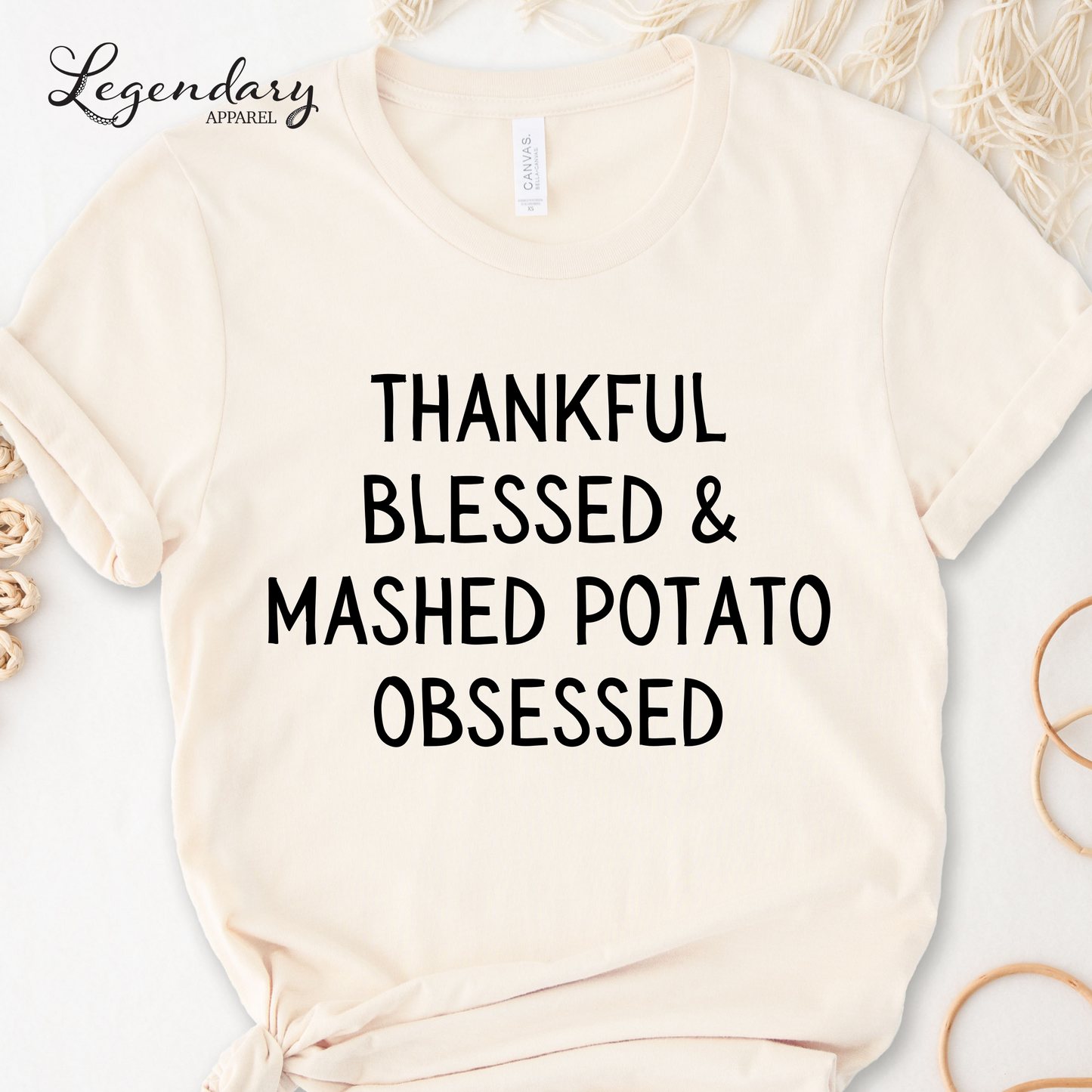 Thankful Blessed & Mashed Potato Obsessed Funny Thanksgiving Shirt