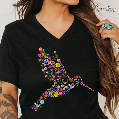Subtle Anti Trump Floral Hummingbird V-Neck Shirt