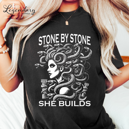 Medusa Shirt Stone By Stone She Builds Subtle Anti Patriarchy Heavy Cotton TShirt