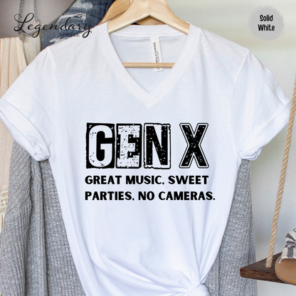Gen X Shirt Nostalgic 80's Great Music Sweet Parties No Cameras Tee Shirt