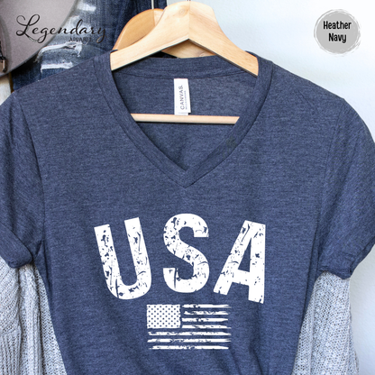USA Flag V-Neck Tee Shirt