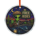 Free Rides Glass Ornament - Stained-Glass Style Alien Holiday Decoration - Made with REAL GLASS