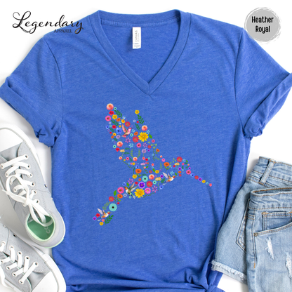Subtle Anti Trump Floral Hummingbird V-Neck Shirt
