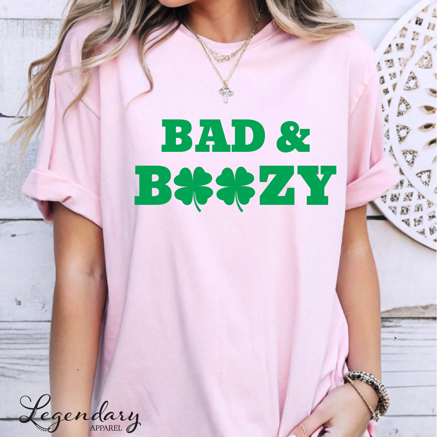 Bad and Boozy St Patricks Day Shirt Shamrock St Paddys Outfit Bar Crawl Sweatshirt Drinking Tee Shirt