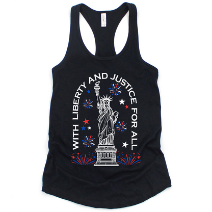 Statue of Liberty 4th of July Tank Top With Liberty And Justice For All