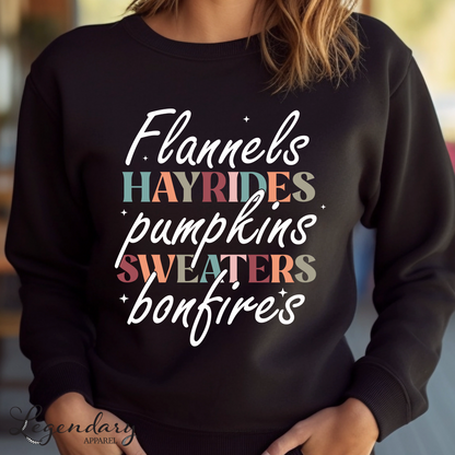 Fall Sweatshirt Flannels Hayrides Pumpkins Sweaters Bonfires Shirt