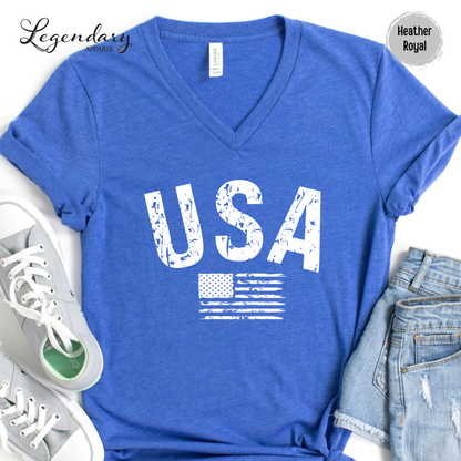USA Flag V-Neck Tee Shirt