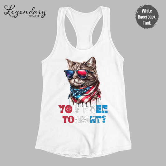 You Free Tonight Patriotic Cat Racerback Tank Top