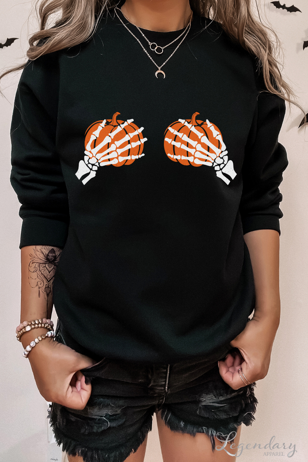 Skeleton Hands Pumpkin Boobs Halloween Sweatshirt