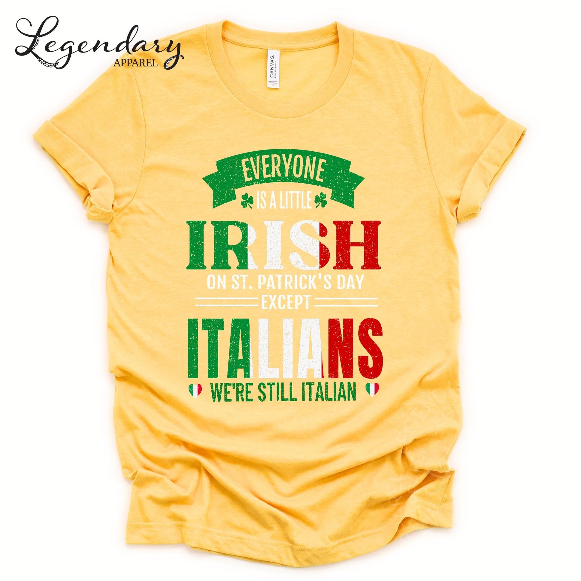 The image is a yellow t-shirt with text and graphics printed on it.