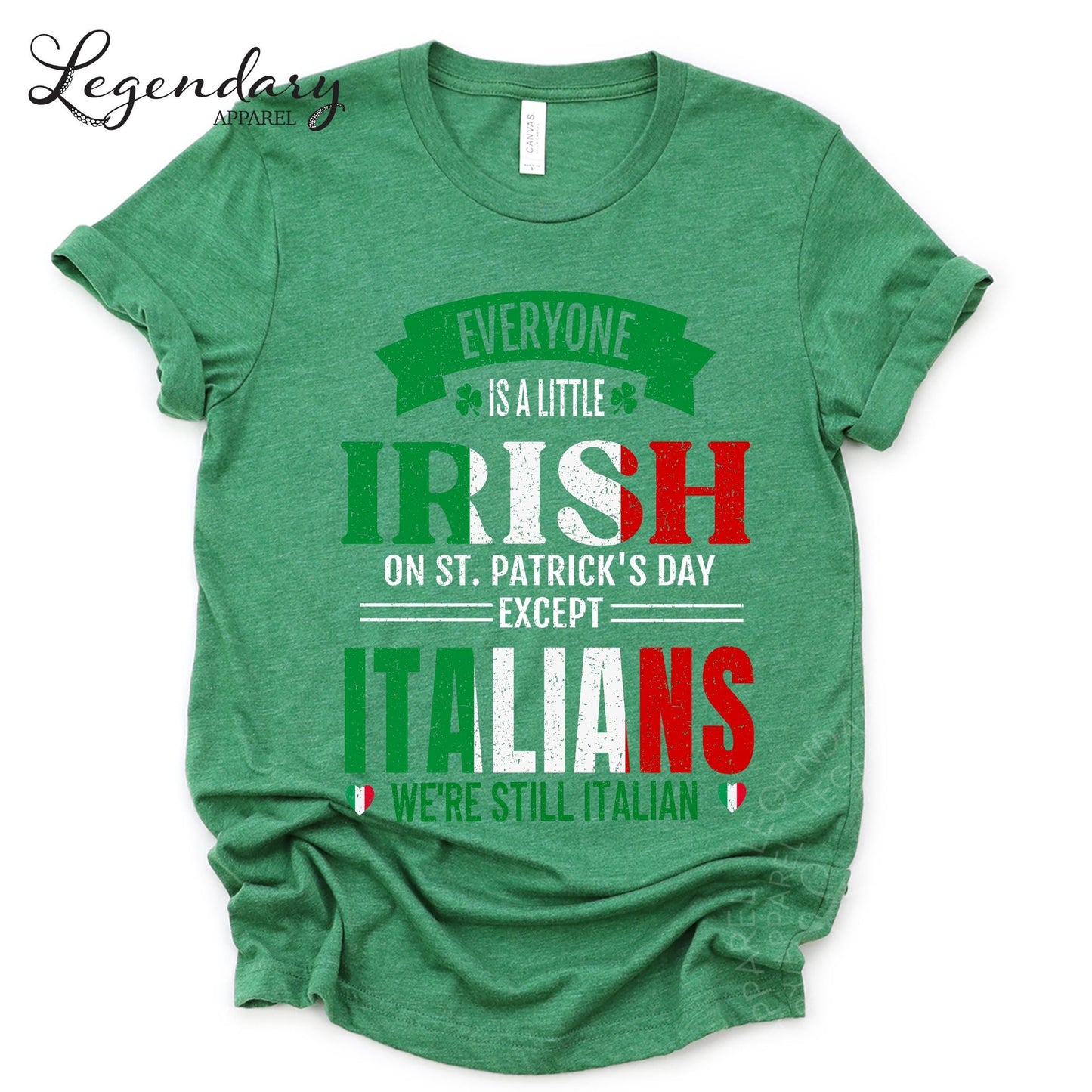 The image is a green t-shirt with a humorous text printed on it.