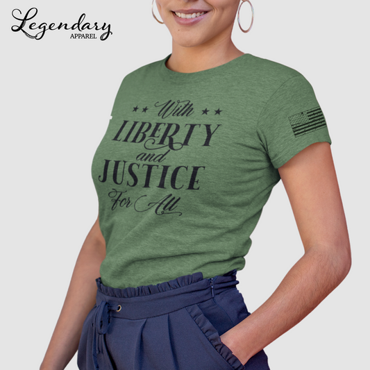 With Liberty and Justice For All Patriotic Tee Shirt, Designed & Decorated in the USA