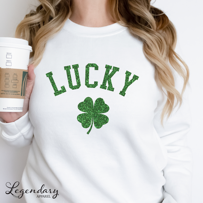 Glittery Lucky Sweatshirt with 4 Leaf Clover