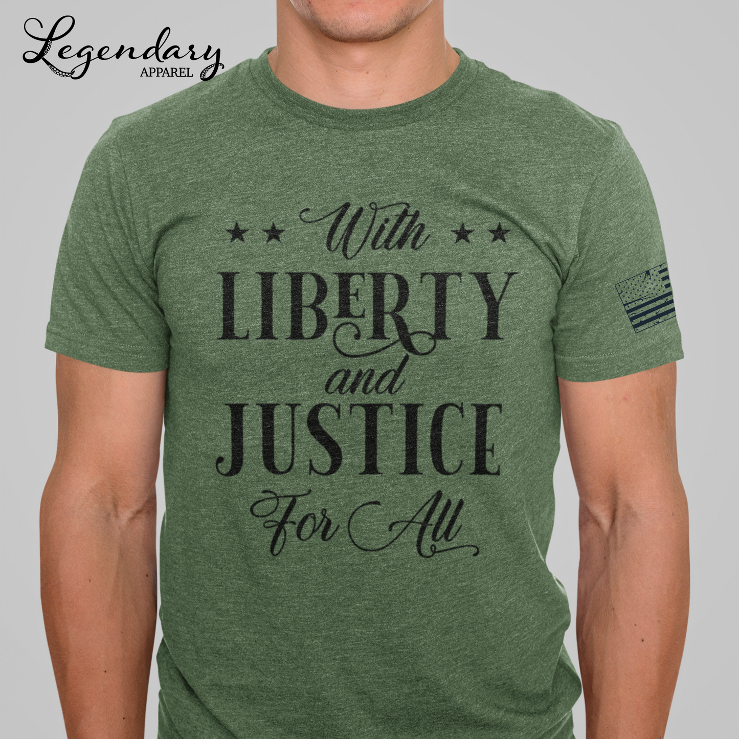 With Liberty and Justice For All Patriotic Tee Shirt, Designed & Decorated in the USA