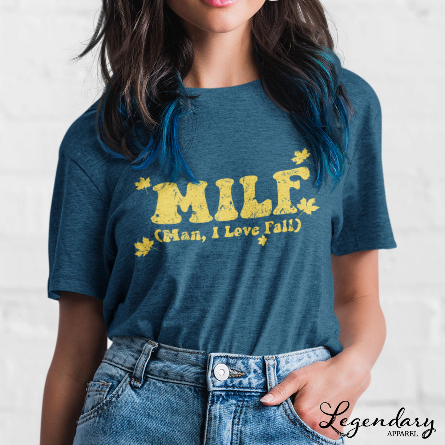 MILF (Man I Love Fall) Tee Shirt, Heather Navy Funny Autumn TShirt