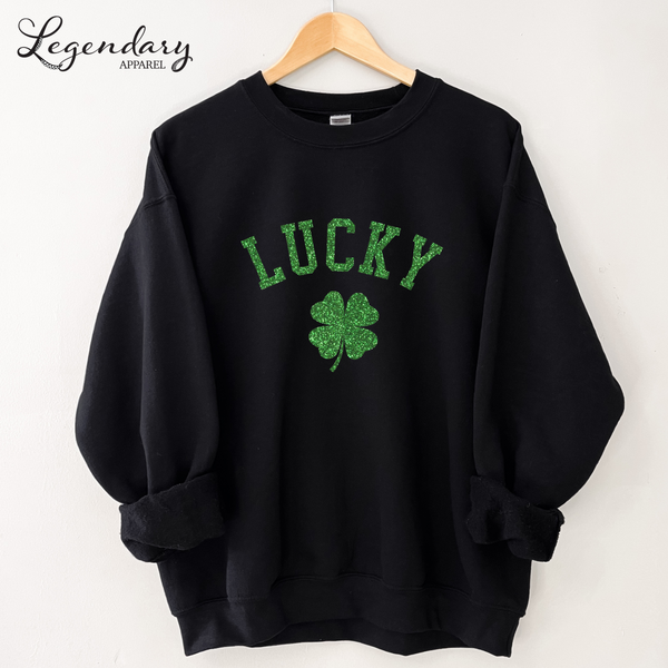 Glittery Lucky Sweatshirt with 4 Leaf Clover