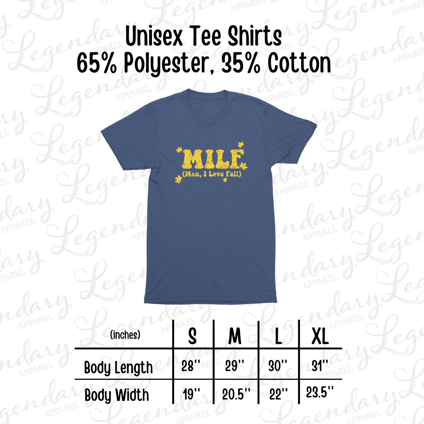 MILF (Man I Love Fall) Tee Shirt, Heather Navy Funny Autumn TShirt